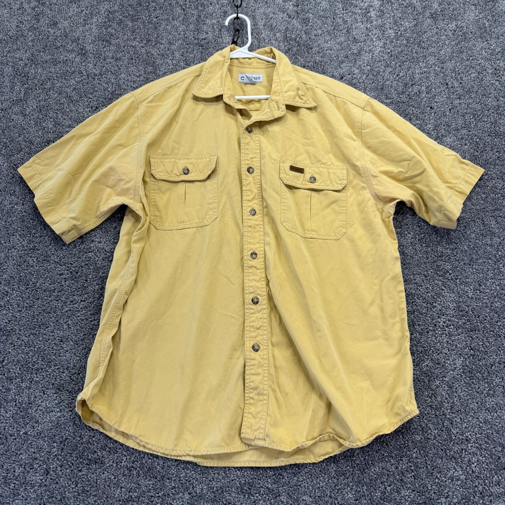 Carhartt Button Mens L Yellow Short Sleeve Workwear Shirt